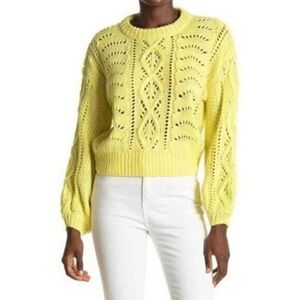 All In Favor Cable Pointelle Yellow Sweater L NWT